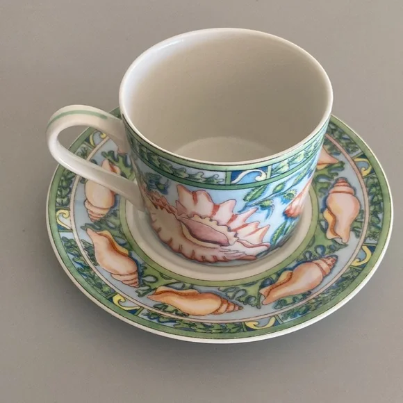 Siddhia Hutchinson Sea Garden Andrea by Sadek Japan (4) Cups Saucers Demitasse - Picture 5 of 16